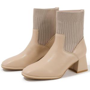 imageDADAWEN Womens Elastic Chelsea Boots Chunky Block Heel Ankle BootiesNude