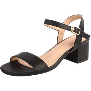 imageDADAWEN Womens Open Toe Ankle Strap Glitter Low Block Chunky Heels Sandals Dress Pumps ShoesBlack