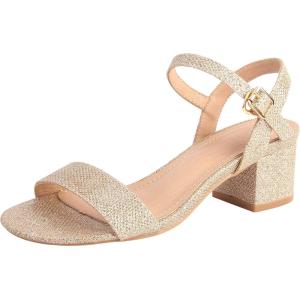 imageDADAWEN Womens Open Toe Ankle Strap Glitter Low Block Chunky Heels Sandals Dress Pumps ShoesGold