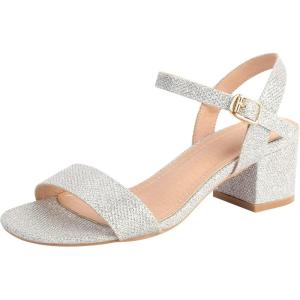 imageDADAWEN Womens Open Toe Ankle Strap Glitter Low Block Chunky Heels Sandals Dress Pumps ShoesSilver