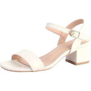 imageDADAWEN Womens Open Toe Ankle Strap Glitter Low Block Chunky Heels Sandals Dress Pumps ShoesWhite