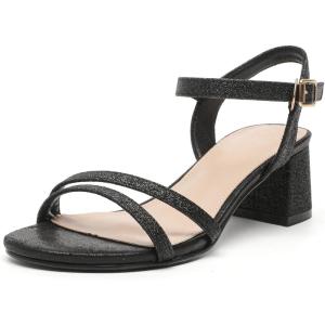 imageDADAWEN Womens Open Toe Ankle Strap Low Block Chunky Heels Sandals Party Wedding Dress Pumps ShoesBlack