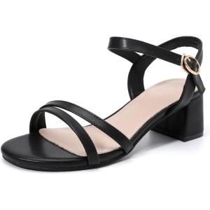imageDADAWEN Womens Open Toe Ankle Strap Low Block Chunky Heels Sandals Party Wedding Dress Pumps ShoesBlackSynthetic Leather