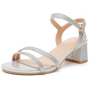 imageDADAWEN Womens Open Toe Ankle Strap Low Block Chunky Heels Sandals Party Wedding Dress Pumps ShoesSilver