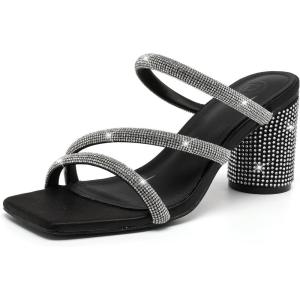 imageDADAWEN Womens Rhinestone Heeled Sandals Square Toe Strappy Chunky Block Heels for Women Comfortable Wedding Party Dress Pumps ShoesBlack 02