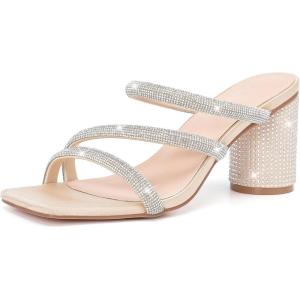 imageDADAWEN Womens Rhinestone Heeled Sandals Square Toe Strappy Chunky Block Heels for Women Comfortable Wedding Party Dress Pumps ShoesNude 02