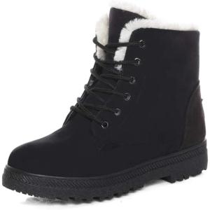 imageDADAWEN Womens Suede Waterproof Lace Up Winter High Top Snow BootsBlack