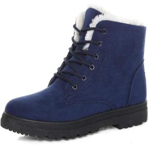 imageDADAWEN Womens Suede Waterproof Lace Up Winter High Top Snow BootsBlue