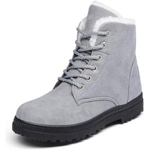 imageDADAWEN Womens Suede Waterproof Lace Up Winter High Top Snow BootsGrey