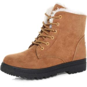 imageDADAWEN Womens Suede Waterproof Lace Up Winter High Top Snow BootsKhaik