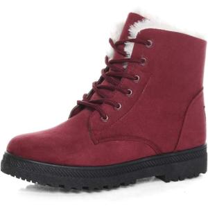 imageDADAWEN Womens Suede Waterproof Lace Up Winter High Top Snow BootsRed