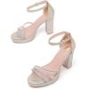 imageDADAWEN Platform Heels for Women Strappy Open Toe Rhinestone Block Chunky High heels Sandals Ankle Strap Heeled Sandals Wedding Party Dress Pumps ShoesGold