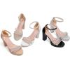 imageDADAWEN Platform Heels for Women Strappy Open Toe Rhinestone Block Chunky High heels Sandals Ankle Strap Heeled Sandals Wedding Party Dress Pumps ShoesNude
