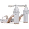 imageDADAWEN Platform Heels for Women Strappy Open Toe Rhinestone Block Chunky High heels Sandals Ankle Strap Heeled Sandals Wedding Party Dress Pumps ShoesSilver