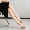 imageDADAWEN Platform Heels for Women Strappy Open Toe Rhinestone Block Chunky High heels Sandals Ankle Strap Heeled Sandals Wedding Party Dress Pumps ShoesNude