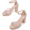 imageDADAWEN Platform Heels for Women Strappy Open Toe Rhinestone Block Chunky High heels Sandals Ankle Strap Heeled Sandals Wedding Party Dress Pumps ShoesNude
