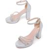 imageDADAWEN Platform Heels for Women Strappy Open Toe Rhinestone Block Chunky High heels Sandals Ankle Strap Heeled Sandals Wedding Party Dress Pumps ShoesSilver