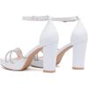 imageDADAWEN Platform Heels for Women Strappy Open Toe Rhinestone Block Chunky High heels Sandals Ankle Strap Heeled Sandals Wedding Party Dress Pumps ShoesWhite