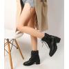 imageDADAWEN Womens Chunky Heel Ankle Booties Lace up Side Zipper Lug Sole Combat Ankle Boots
