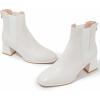 imageDADAWEN Womens Elastic Gore Chelsea Boots Chunky Block Heel Ankle BootiesCream White
