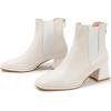 imageDADAWEN Womens Elastic Gore Chelsea Boots Chunky Block Heel Ankle BootiesCream White