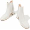 imageDADAWEN Womens Elastic Gore Chelsea Boots Chunky Block Heel Ankle BootiesCream White