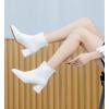 imageDADAWEN Womens Elastic Gore Chelsea Boots Chunky Block Heel Ankle BootiesCream White