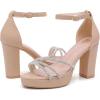imageDADAWEN Platform Heels for Women Strappy Open Toe Rhinestone Block Chunky High heels Sandals Ankle Strap Heeled Sandals Wedding Party Dress Pumps ShoesNude