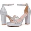imageDADAWEN Platform Heels for Women Strappy Open Toe Rhinestone Block Chunky High heels Sandals Ankle Strap Heeled Sandals Wedding Party Dress Pumps ShoesSilver
