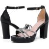 imageDADAWEN Platform Heels for Women Strappy Open Toe Rhinestone Block Chunky High heels Sandals Ankle Strap Heeled Sandals Wedding Party Dress Pumps ShoesBlack