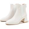 imageDADAWEN Womens Elastic Gore Chelsea Boots Chunky Block Heel Ankle BootiesCream White