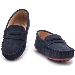 imageDADAWEN Toddler Little Kid Boys Girls Soft Suede Leather Slip On Loafer Flats Dress Shoes Casual Boat Shoes Wedding Church School Oxford Shoes LoafersBlue