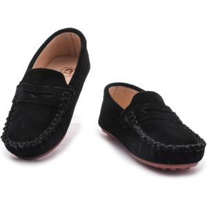 imageDADAWEN Toddler Little Kid Boys Girls Soft Suede Leather Slip On Loafer Flats Dress Shoes Casual Boat Shoes Wedding Church School Oxford Shoes LoafersBlack