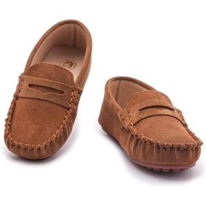 imageDADAWEN Toddler Little Kid Boys Girls Soft Suede Leather Slip On Loafer Flats Dress Shoes Casual Boat Shoes Wedding Church School Oxford Shoes LoafersBrown