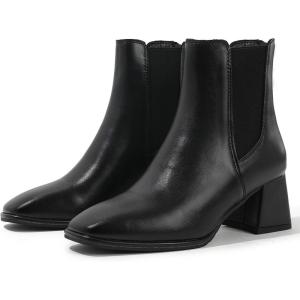 imageDADAWEN Womens Elastic Gore Chelsea Boots Chunky Block Heel Ankle BootiesBlack