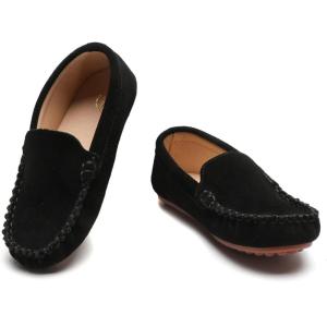 imageDADAWEN Toddler Little Kid Boys Girls Soft Suede Leather Slip On Flat Boat Dress Shoes Wedding Church Oxford Shoes LoafersBlack
