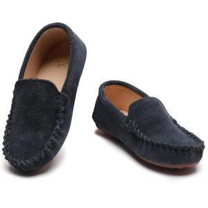 imageDADAWEN Toddler Little Kid Boys Girls Soft Suede Leather Slip On Flat Boat Dress Shoes Wedding Church Oxford Shoes LoafersBlue