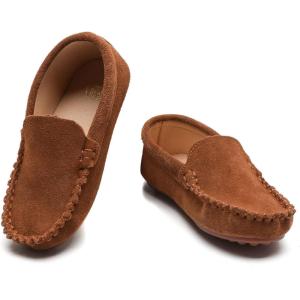 imageDADAWEN Toddler Little Kid Boys Girls Soft Suede Leather Slip On Flat Boat Dress Shoes Wedding Church Oxford Shoes LoafersBrown