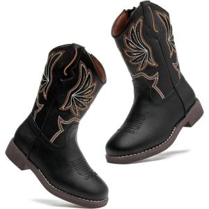 imageDADAWEN Kids Cowboy Boots for Boys Girls Glitter Embroidered Western Square Toe Cowgirl Boots Mid Calf Riding Shoes ToddlerLittle KidBig KidBlack