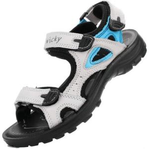 imageDADAWEN Boys Girls Leather Outdoor Hiking Sandals Summer Beach Adjustable Strap Sport SandalWhite