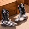 imageDADAWEN Boys Girls Cowboy Boots Embroidery Glitter Mid Calf Square Toe Kids Western Cowgirl Boots Riding Shoes ToddlerLittle KidBig KidBlack