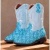imageDADAWEN Boys Girls Cowboy Boots Embroidery Glitter Mid Calf Square Toe Kids Western Cowgirl Boots Riding Shoes ToddlerLittle KidBig KidBlue
