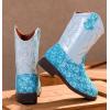 imageDADAWEN Boys Girls Cowboy Boots Embroidery Glitter Mid Calf Square Toe Kids Western Cowgirl Boots Riding Shoes ToddlerLittle KidBig KidBlue