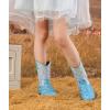 imageDADAWEN Boys Girls Cowboy Boots Embroidery Glitter Mid Calf Square Toe Kids Western Cowgirl Boots Riding Shoes ToddlerLittle KidBig KidBlue