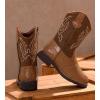 imageDADAWEN Boys Girls Cowboy Boots Embroidery Glitter Mid Calf Square Toe Kids Western Cowgirl Boots Riding Shoes ToddlerLittle KidBig KidBrown