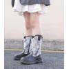 imageDADAWEN Boys Girls Cowboy Boots Bumps Embroidery Square Toe Mid Calf Western Cowgirl Boots Riding Shoes Toddler Little Kid Big Kid02black