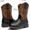 imageDADAWEN Boys Girls Cowboy Boots Bumps Embroidery Square Toe Mid Calf Western Cowgirl Boots Riding Shoes Toddler Little Kid Big KidBlack