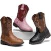 imageDADAWEN Boys Girls Cowboy Boots Bumps Embroidery Square Toe Mid Calf Western Cowgirl Boots Riding Shoes Toddler Little Kid Big KidBlack