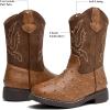 imageDADAWEN Boys Girls Cowboy Boots Bumps Embroidery Square Toe Mid Calf Western Cowgirl Boots Riding Shoes Toddler Little Kid Big KidBrown