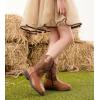 imageDADAWEN Boys Girls Cowboy Boots Bumps Embroidery Square Toe Mid Calf Western Cowgirl Boots Riding Shoes Toddler Little Kid Big KidBrown